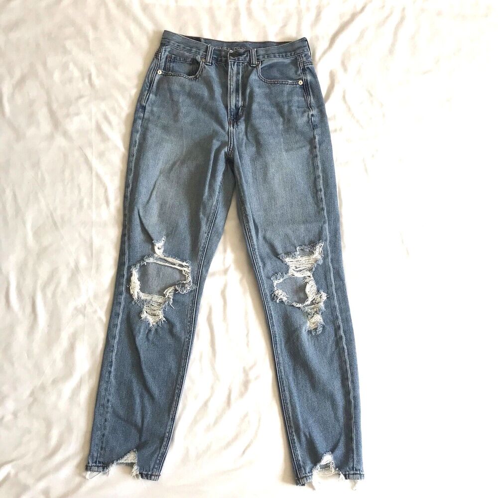 American Eagle 90s Jeans Womens 2 Mom Jean Destroyed Stretch Denim Distressed